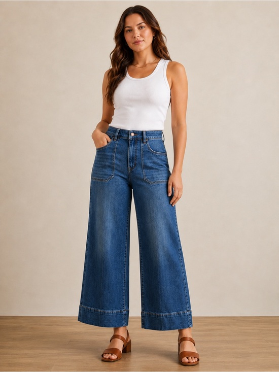 Pilcro Denim - Pilcro High Rise Wide Leg Medium Wash Blue Jeans 30
